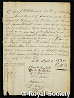 Williams, Charles James Blasius: certificate of election to the Royal Society