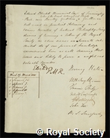 Beaumont, Edward Blackett: certificate of election to the Royal Society