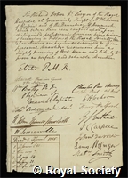 Dobson, Sir Richard: certificate of election to the Royal Society