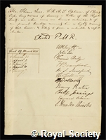 Jones, Thomas: certificate of election to the Royal Society