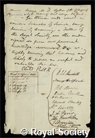 Mayo, Thomas: certificate of election to the Royal Society