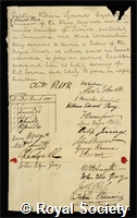 Symonds, Sir William: certificate of election to the Royal Society
