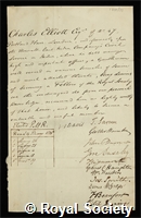 Elliott, Charles: certificate of election to the Royal Society