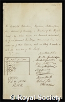 Robertson, Archibald: certificate of election to the Royal Society