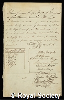Crosse, John Green: certificate of election to the Royal Society