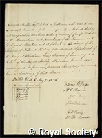 Burton, Edward: certificate of election to the Royal Society