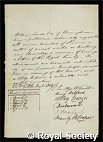 Cox, William Sands: certificate of election to the Royal Society