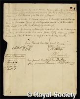 Graham, Thomas: certificate of election to the Royal Society