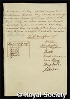 Skey, Frederic Carpenter: certificate of election to the Royal Society