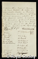 Becquerel, Antoine Cesar: certificate of election to the Royal Society