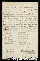 Krusenstern, Adam Johann von: certificate of election to the Royal Society
