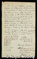 Walton, William: certificate of election to the Royal Society