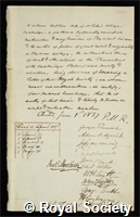 Hopkins, William: certificate of election to the Royal Society