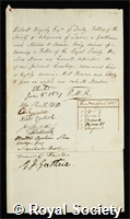Bigsby, Robert: certificate of election to the Royal Society