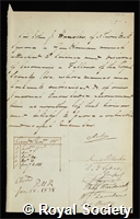 Hansler, Sir John Jacob: certificate of election to the Royal Society