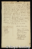 Eastlake, Sir Charles Lock: certificate of election to the Royal Society