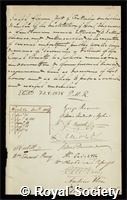 Glynn, Joseph: certificate of election to the Royal Society