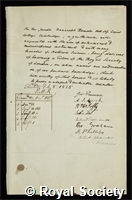 Reade, Joseph Bancroft: certificate of election to the Royal Society