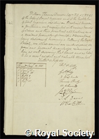 Denison, Sir William Thomas: certificate of election to the Royal Society