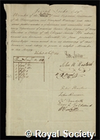 Locke, Joseph: certificate of election to the Royal Society
