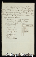 Twiss, Sir Travers: certificate of election to the Royal Society