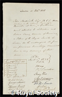 Hardwick, John: certificate of election to the Royal Society