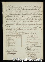 Macneill, Sir John Benjamin: certificate of election to the Royal Society