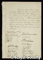 Carnac, Sir James Rivett: certificate of election to the Royal Society