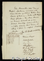 Merewether, John: certificate of election to the Royal Society