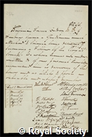 Outram, Sir Benjamin Fonseca: certificate of election to the Royal Society