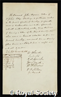 Hymers, John: certificate of election to the Royal Society