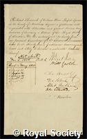 Charnock, Richard: certificate of candidature for election to the Royal Society