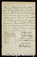Botfield, Beriah: certificate of election to the Royal Society