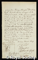 Denham, Sir Henry Mangles: certificate of election to the Royal Society