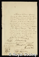 Drew, Richard: certificate of election to the Royal Society