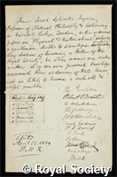 Sylvester, James Joseph: certificate of election to the Royal Society