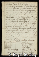 Farre, Arthur: certificate of election to the Royal Society