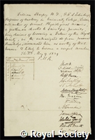 Sharpey, William: certificate of election to the Royal Society