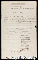 Annesley, James: certificate of election to the Royal Society