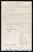 Pritchard, Charles: certificate of election to the Royal Society