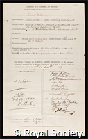 Phillimore, Joseph: certificate of election to the Royal Society