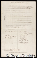 Auldjo, John: certificate of election to the Royal Society