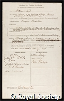 Sharp, William: certificate of election to the Royal Society