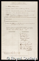 Burge, William: certificate of election to the Royal Society