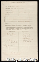 Ewer, Walter: certificate of election to the Royal Society