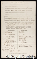 Grant, Sir Thomas Tassell: certificate of election to the Royal Society