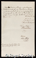Muller, Johannes: certificate of election to the Royal Society