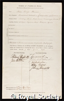 Bonner, John George: certificate of election to the Royal Society