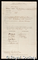 Jeffreys, Julius: certificate of election to the Royal Society