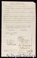 Brandreth, Henry Rowland: certificate of election to the Royal Society